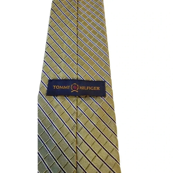 Tommy Hilfilger Mens Two Tone Green Geometric Blue Weave Stripe Silk Tie Rich - Picture 5 of 12